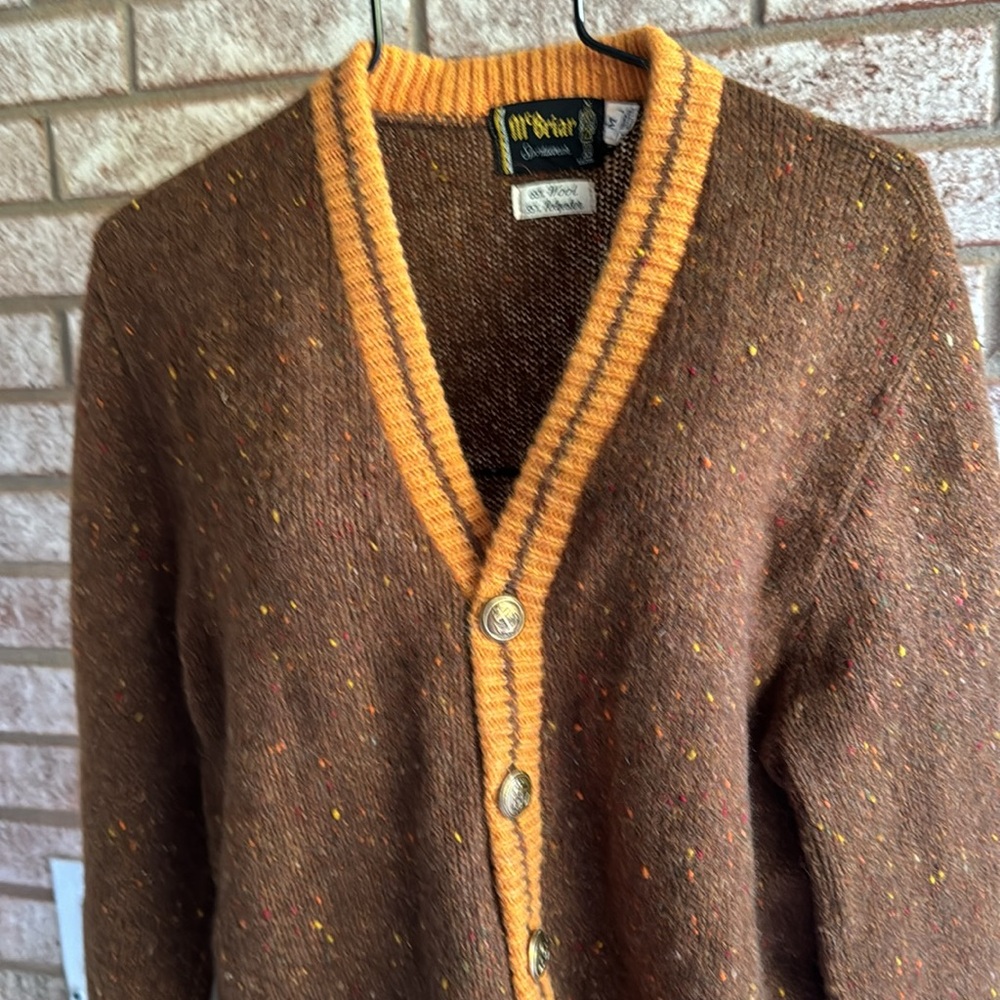 Vintage 50s 60s Wool Blend Guy’s Cardigan M McBriar Brown Gold